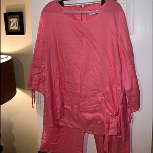 Soft Pink Linen Tunic and Wide leg Pants Suit